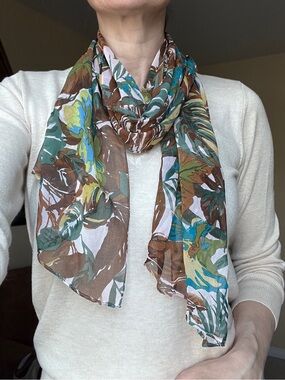 Cejon 100% Silk Vibrant Tropical Leaf Print Luxury Long Scarf - Elegant- Soft